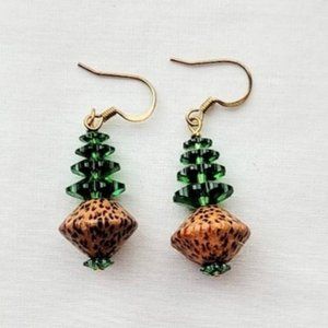 Handcrafted Swarovski Crystal and Palm Wood Christmas Tree Earrings